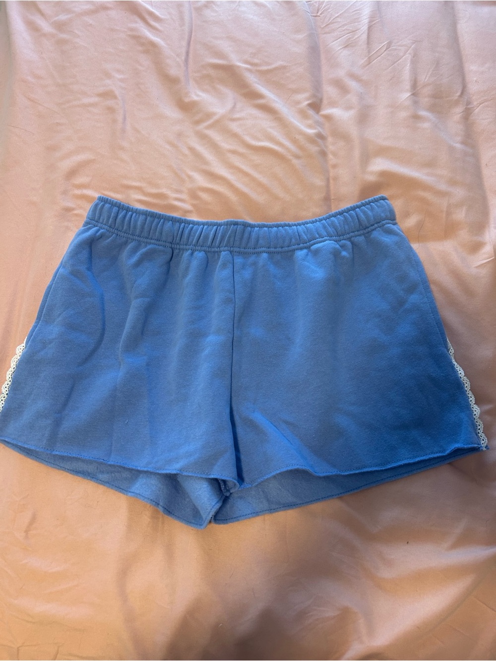 No Boundaries Blue Athletic Lounge Shorts with White Lace Trim
